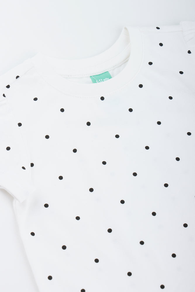 White Spotted Puff Sleeve T-Shirt (1)
