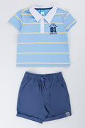 Blue Striped Golfer Shorts Set