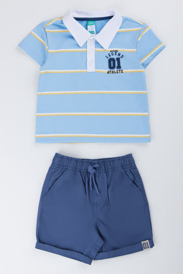 Blue Striped Golfer Shorts Set