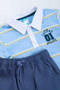 Blue Striped Golfer Shorts Set (1)