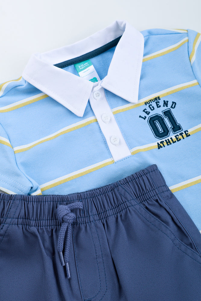 Blue Striped Golfer Shorts Set (1)