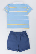Blue Striped Golfer Shorts Set (2)