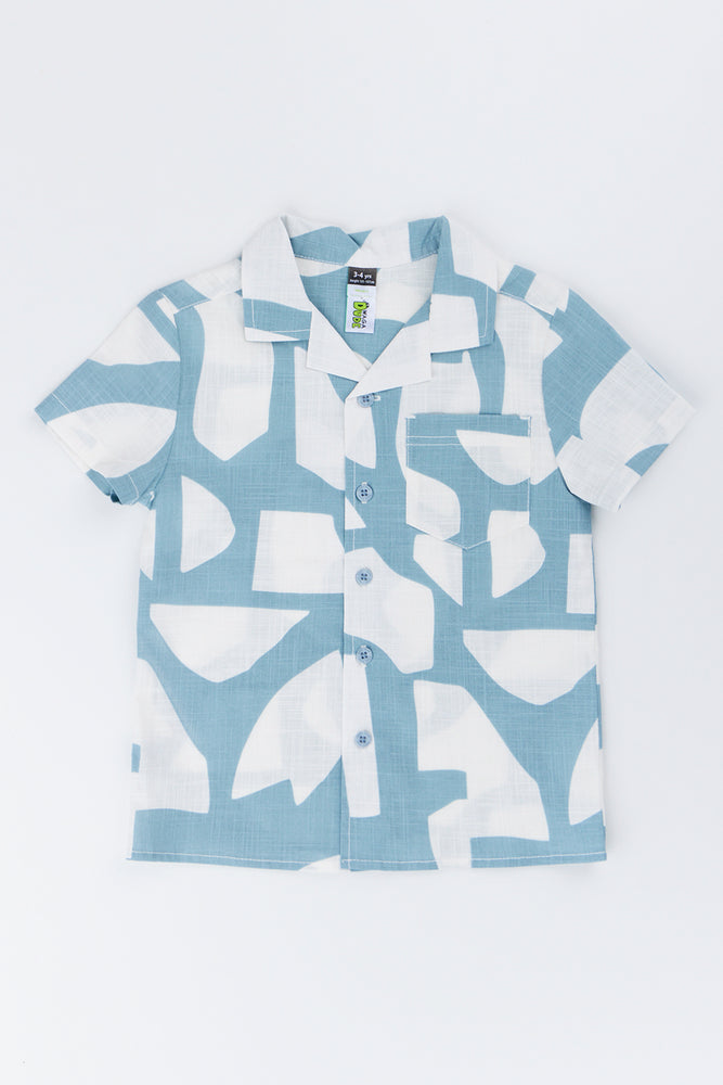 Blue Abstract Print Resort Shirt