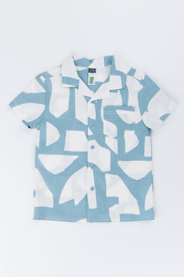 Blue Abstract Print Resort Shirt