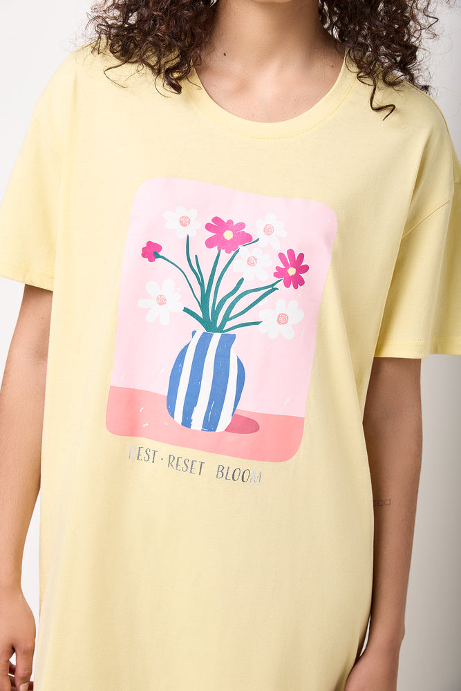 Yellow Floral Print Cotton Sleepshirt (3)