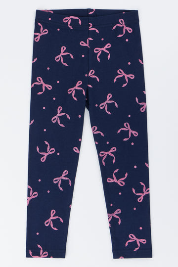 Navy Bow Print Leggings