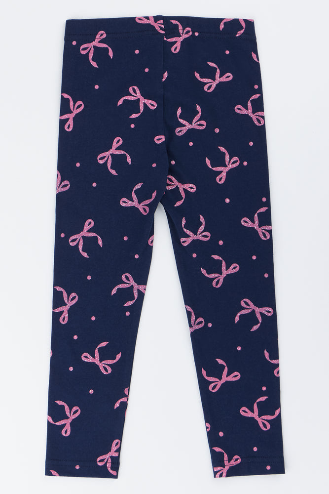 Navy Bow Print Leggings (2)