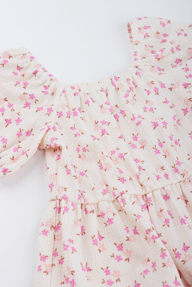 Cream Floral Puff Sleeve Dress (1)