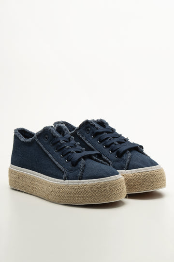 Navy Denim Platform Sneakers