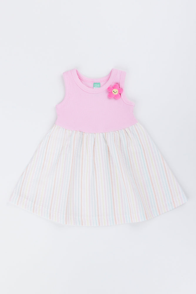 Pink Striped Sleeveless Knit Dress
