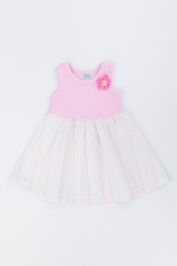 Pink Striped Sleeveless Knit Dress
