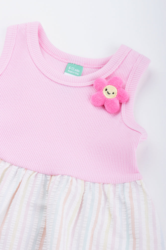 Pink Striped Sleeveless Knit Dress (1)