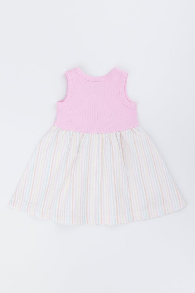 Pink Striped Sleeveless Knit Dress (2)