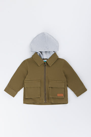 Olive Hooded Utility Jacket