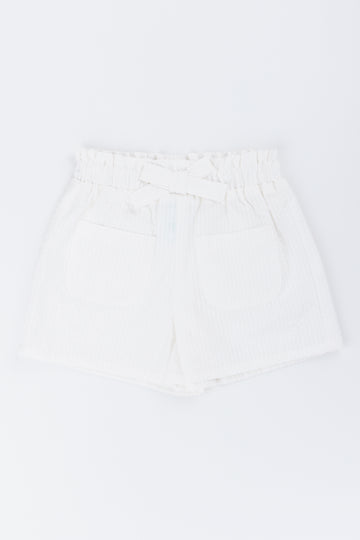 White Seersucker Bow Detail Shorts