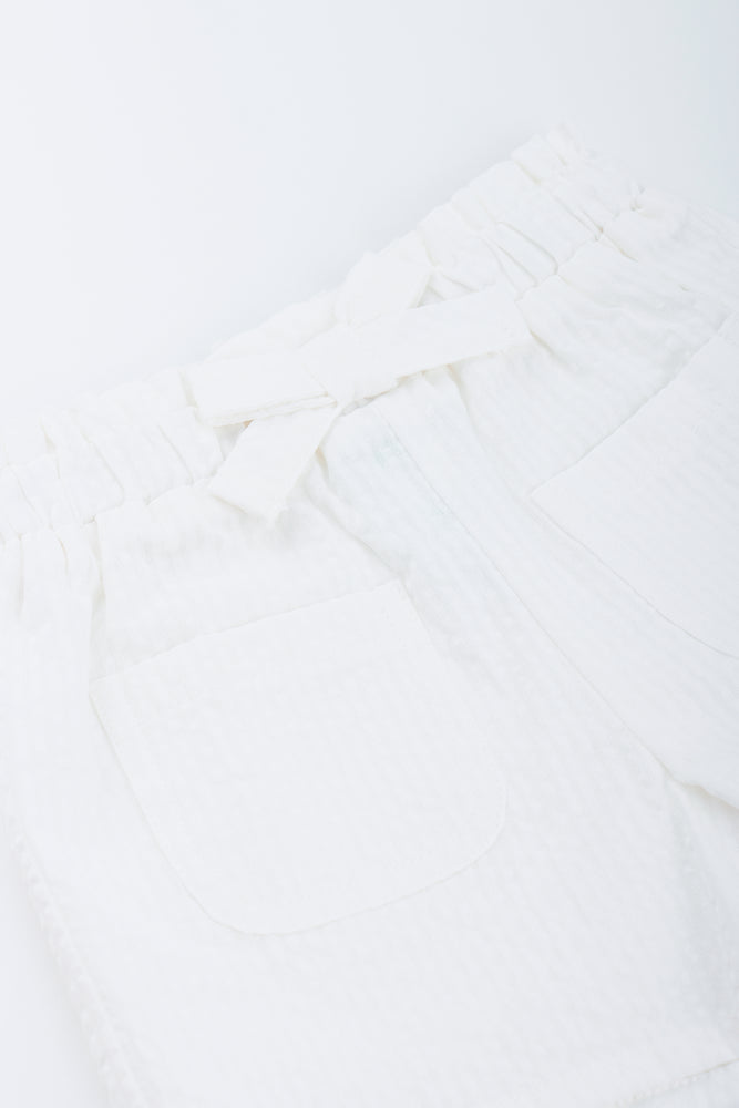 White Seersucker Bow Detail Shorts (1)