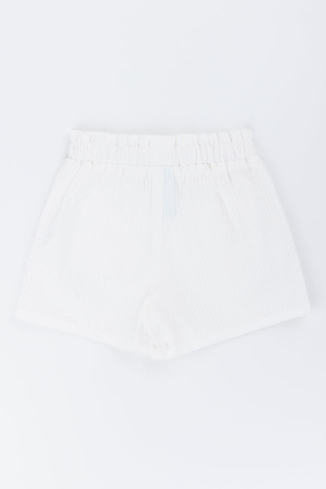 White Seersucker Bow Detail Shorts (2)