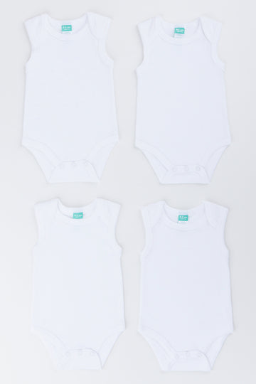 4 Pack White Sleeveless Body Vest