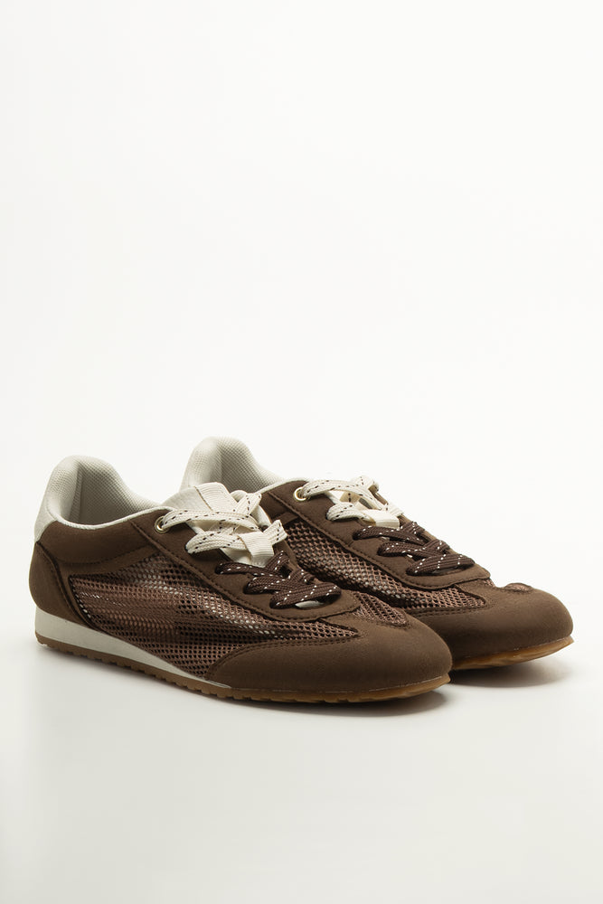 Brown Mesh Low Top Sneakers