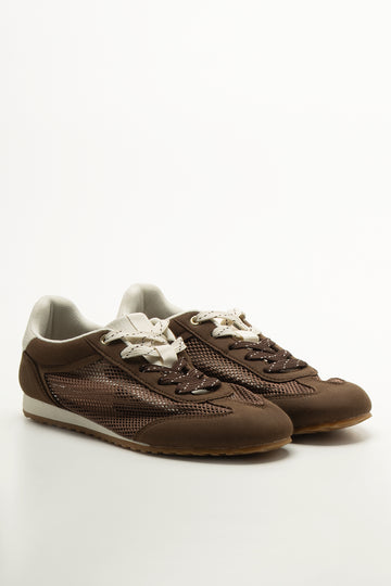 Brown Mesh Low Top Sneakers