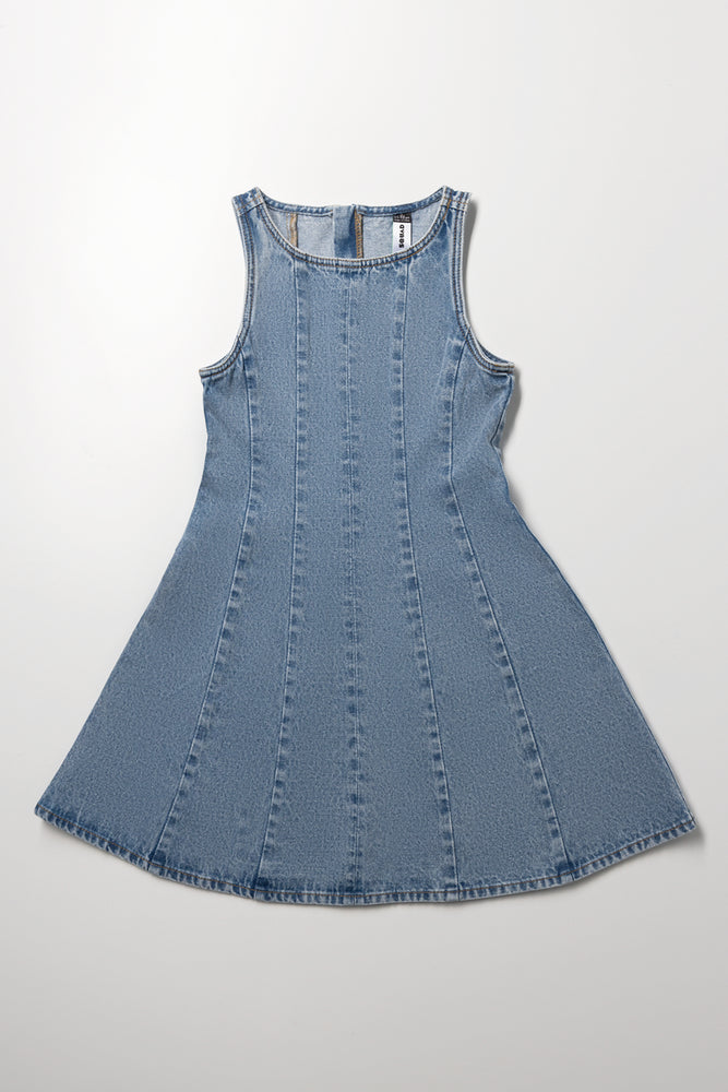 Girls Mid Wash Denim Skater Dress