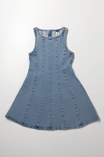 Girls Mid Wash Denim Skater Dress