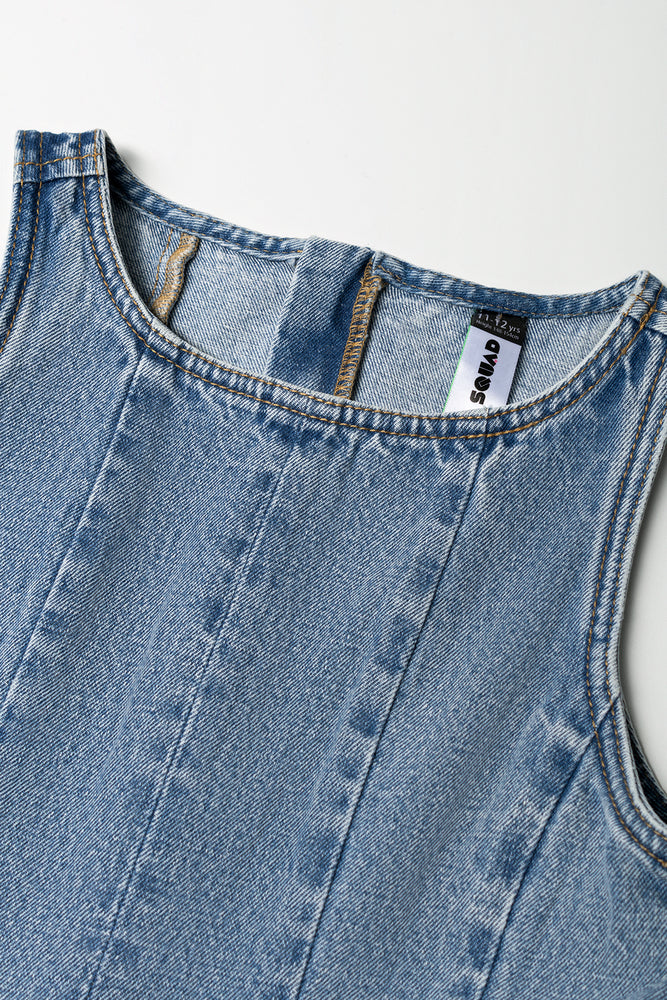 Girls Mid Wash Denim Skater Dress (1)