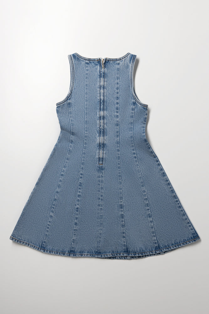 Girls Mid Wash Denim Skater Dress (3)