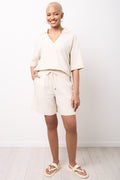 Beige Linen Blend Shorts