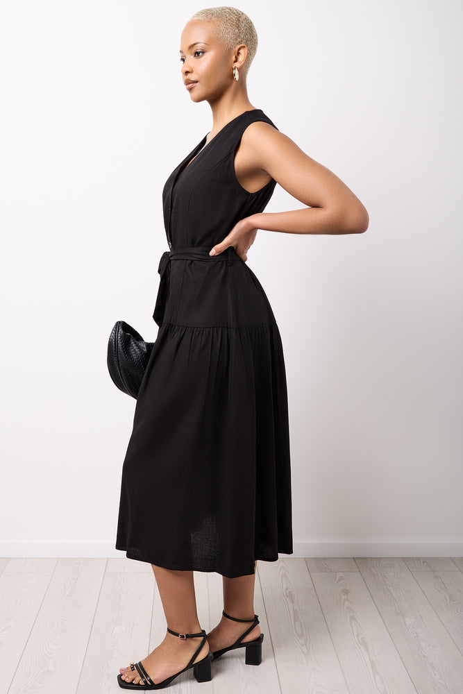 Black Linen Blend Shirt Dress (1)