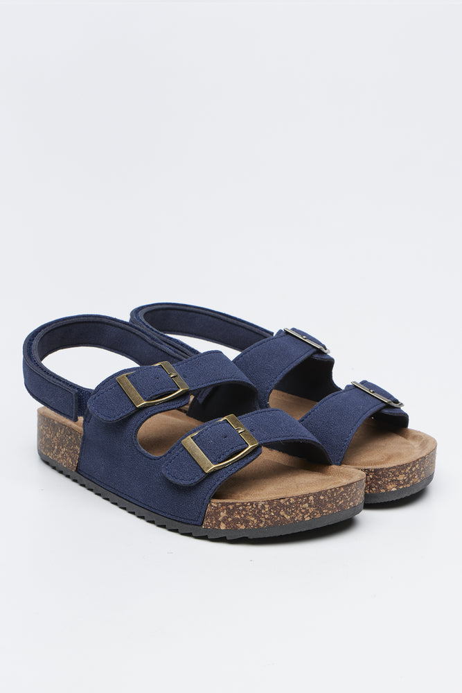 Navy Double Buckle Cork Sandals