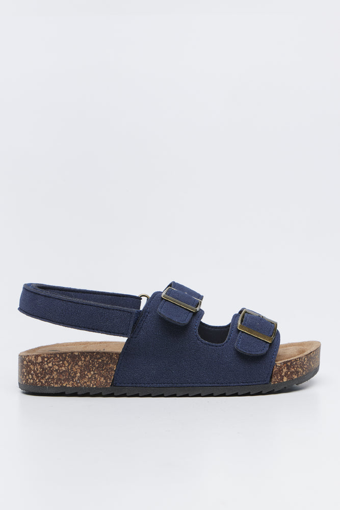 Navy Double Buckle Cork Sandals (3)