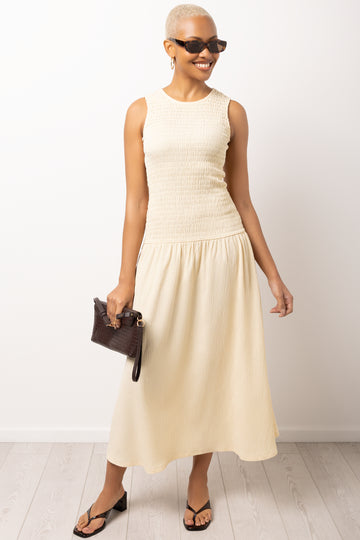 Yellow Drop Waist Midi Dress
