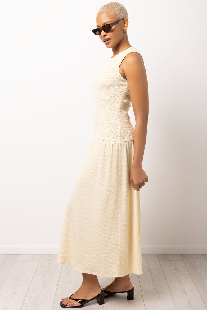 Yellow Drop Waist Midi Dress (1)