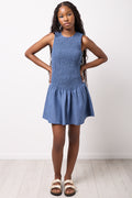 Light Blue Shirred Denim Dress