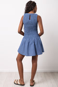 Light Blue Shirred Denim Dress (2)