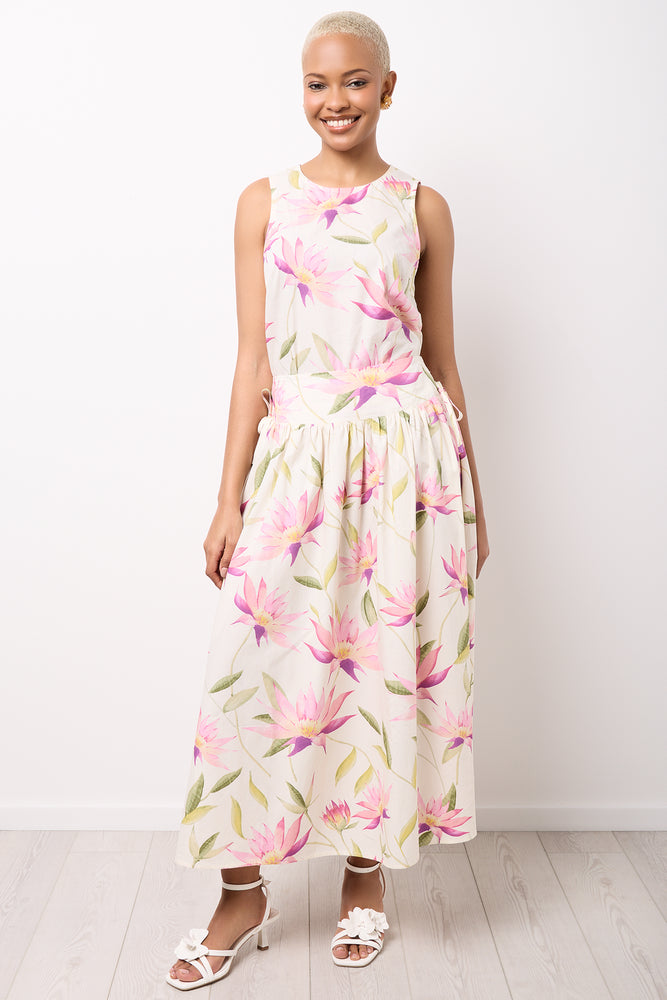 Floral Print Poplin Midi Skirt
