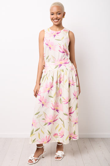 Floral Print Poplin Midi Skirt