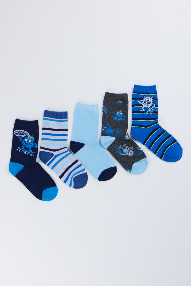 5 Pack Cartoon Monster Print Socks