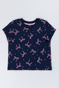 Navy Bow Print Cotton T-Shirt