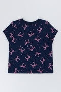 Navy Bow Print Cotton T-Shirt (2)
