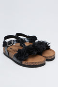 Black Chiffon Floral Health Sandals