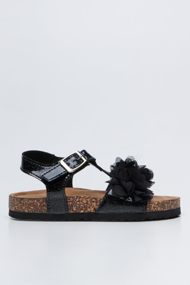 Black Chiffon Floral Health Sandals (1)