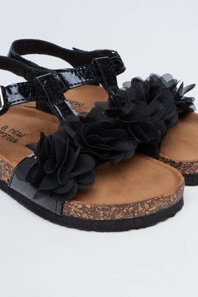 Black Chiffon Floral Health Sandals (2)