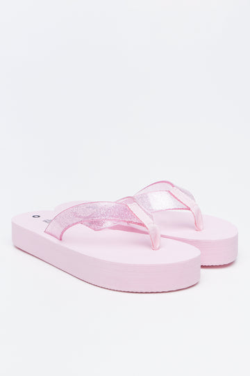 Pink Glitter Platform Flip Flops