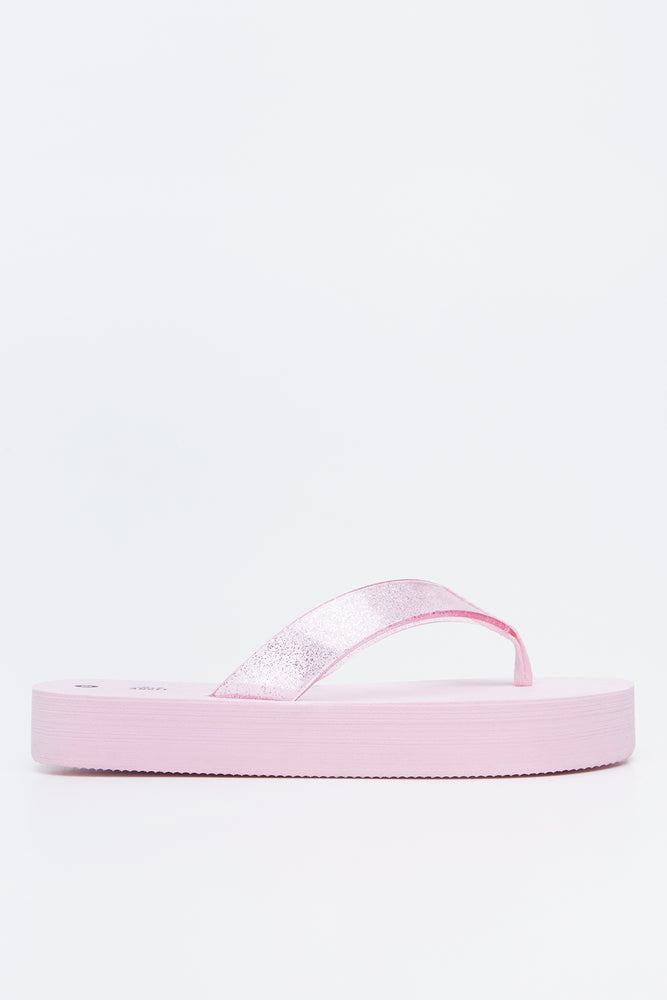 Pink Glitter Platform Flip Flops (1)