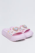 Pink Heart Print Pool Slides