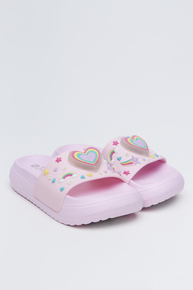 Pink Heart Print Pool Slides