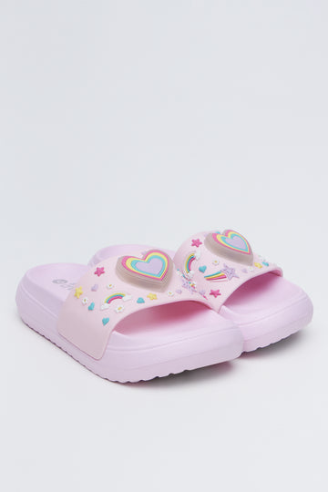 Pink Heart Print Pool Slides