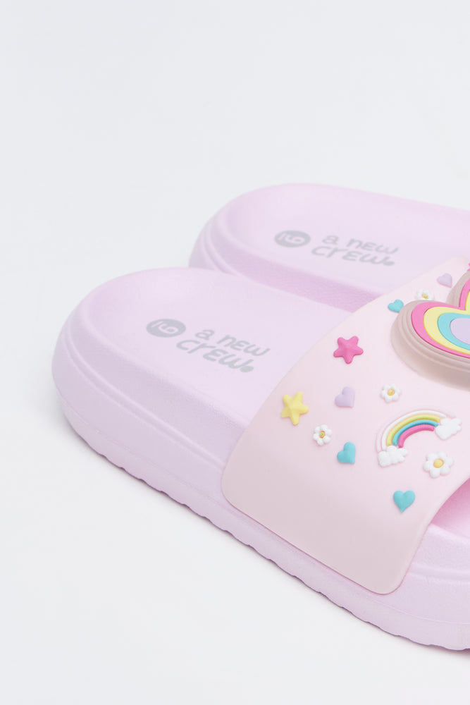 Pink Heart Print Pool Slides (3)